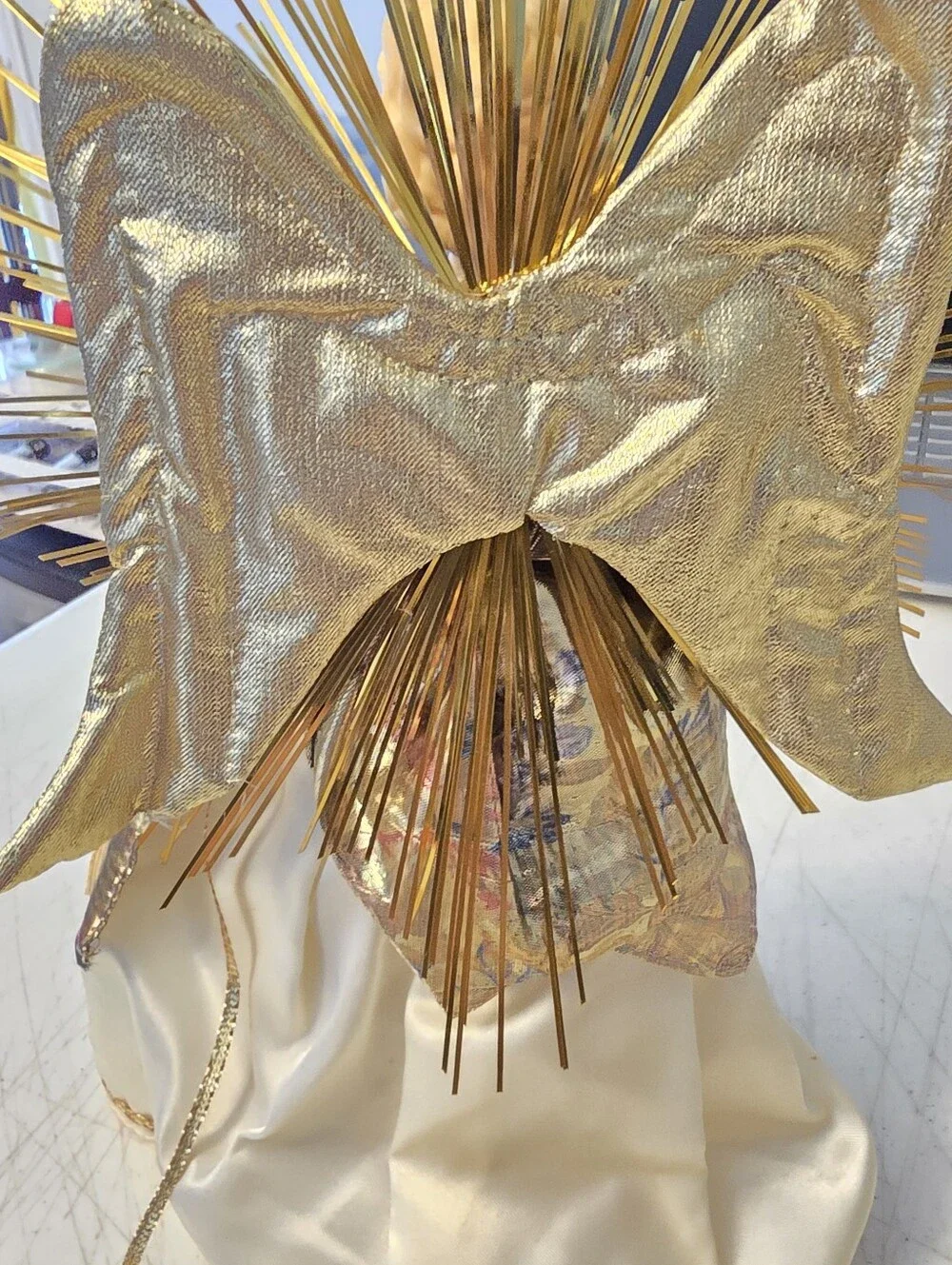 Vintage Porcelain Christmas Angel Tree Topper Elegant Gold Color 10.5